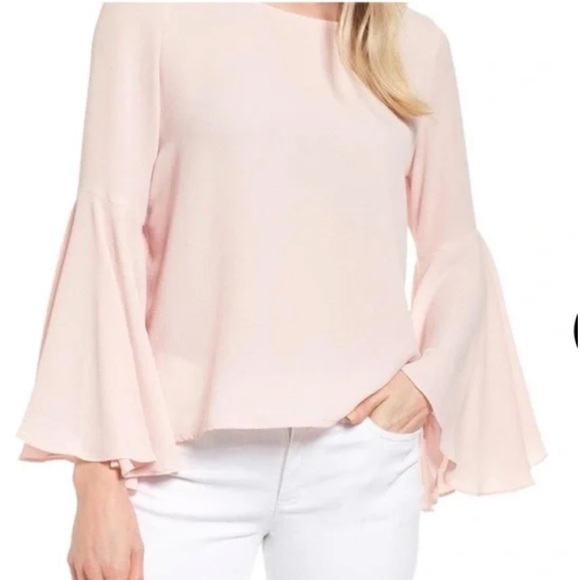 Vince Camuto long bell sleeve light pink blouse top shirt relaxed tunic flutter - Picture 1 of 4